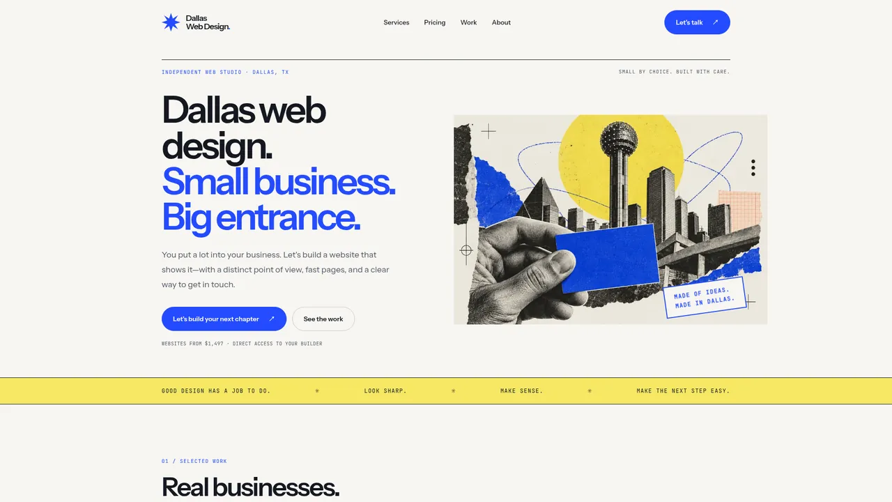 Screenshot of the dallaswebdesign.io homepage
