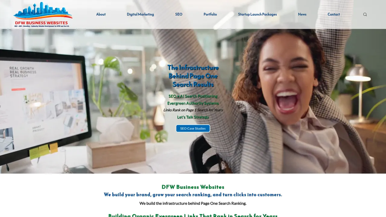 Screenshot of the DFW Business Websites homepage