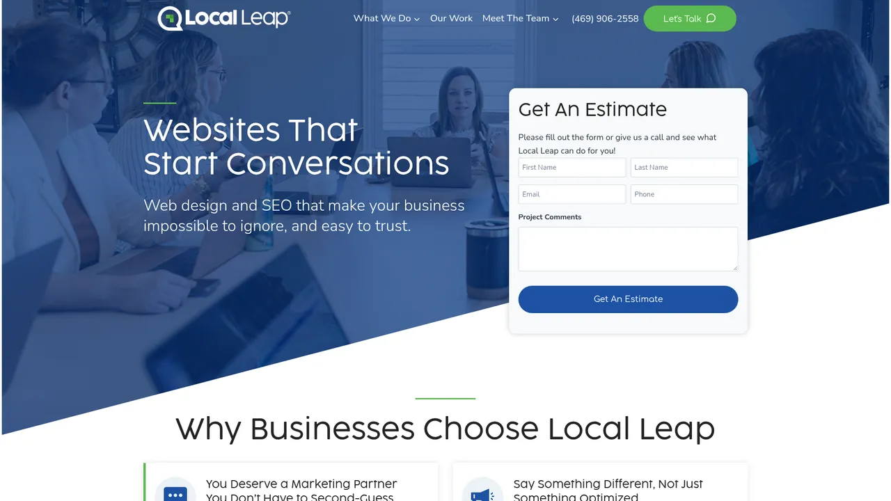 Screenshot of the Local Leap Marketing homepage