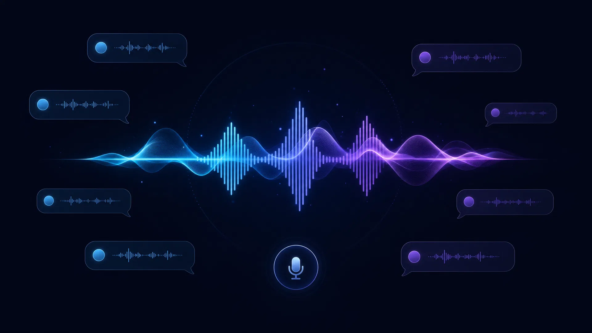 Voice-first UI design with animated sound wave and speech transcript bubbles