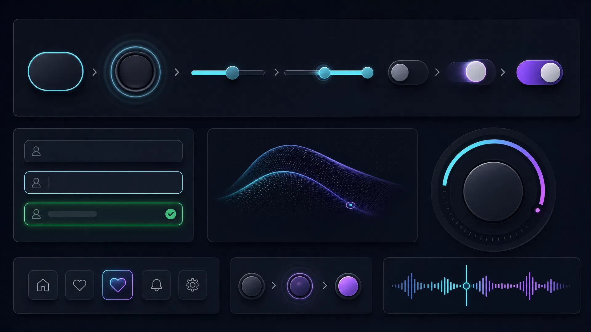 Advanced micro-interactions showing spring physics buttons, sliders, and form validation