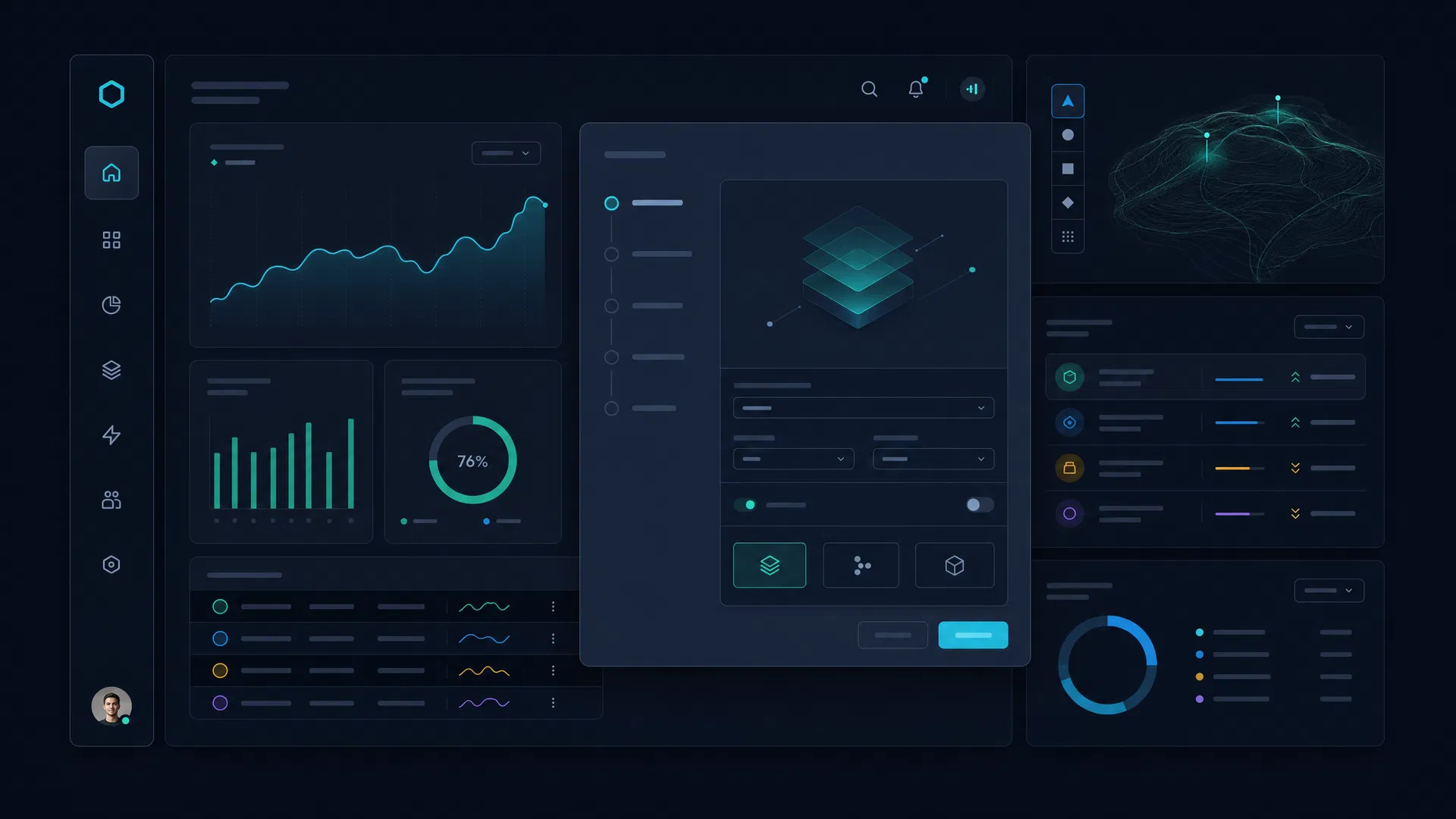 Evolved dark mode design with layered surface elevation and multiple dark shades